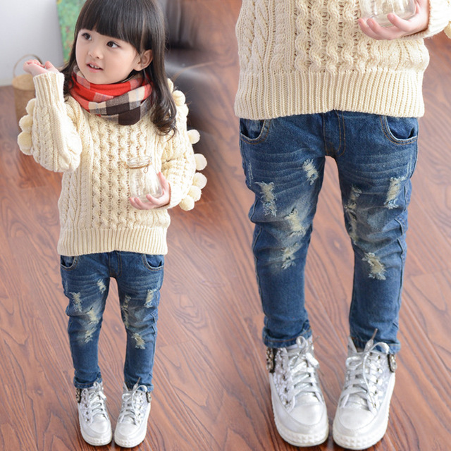 

Spring Spring and Autumn New Hole Jeans Girl Children Baby Old Pants Denim Pants Tide 2-7 8 Ages 3t Jeans Girls Ripped Jeans, Blue