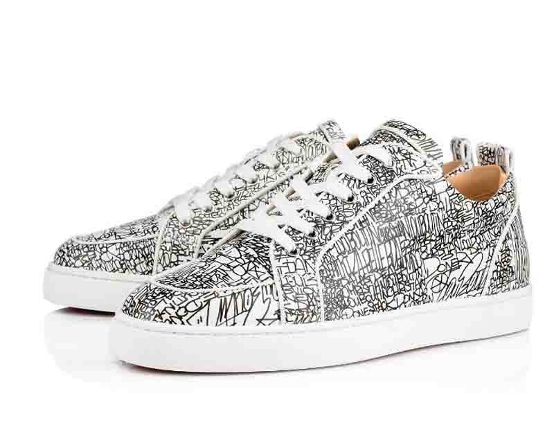 

Junior Men Sneakers Red Bottom Rantulow Flat Black White Grained Leather Lowtop Casual Classic Men,Women Trainers, 14