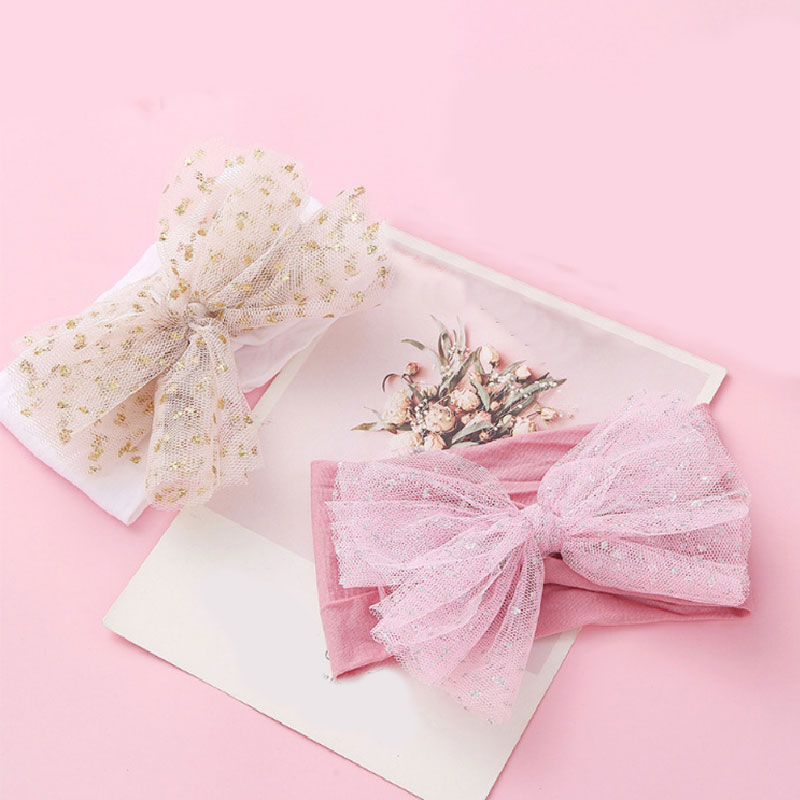 

Polka Dot Yarn Headbands Elastic Newborn Head Wrap Princess Hair Accessories Turban Big Bow Headwear, Light yellow