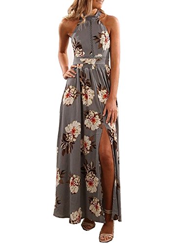 

YOMISOY Womens Boho Dress Floral Printed Split High Waisted Maxi Beach Dresses, Navy
