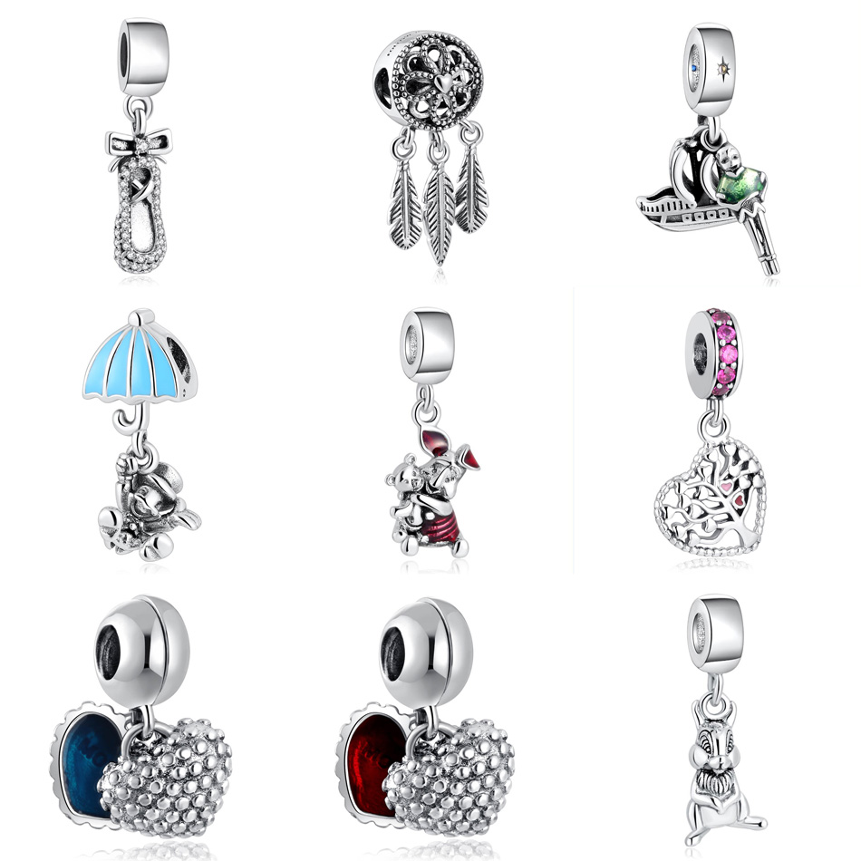 

S925 Silver Pendant fit Bracelets Dream Catcher Pig Unbrella Shoe Tree of Love Mother Son Daughter Dangle Charm