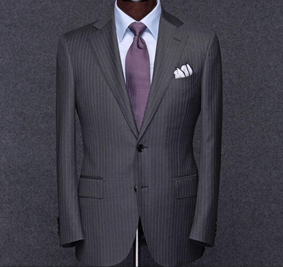 

Mens Dark Grey Striped Two Button Blazer Jacket Peak Lapel Party Dress Suits Groom Wedding Formal Tuxedos Business Men Wear One Piece, Burgundy
