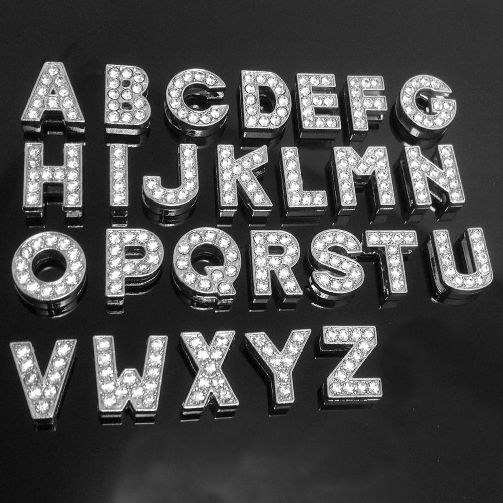 

A-Z Full Rhinestone Slide Letters Pendants A-Z Full Rhinestones Bling Slide Letter Fit for 10mm DIY Leather Wristband Bracelet Mixed 260pcs