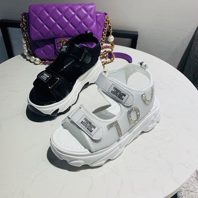 

Super Fire Rhinestone Daddy Sports Sandals 2020 New Summer Sponge Thick Bottom, Black