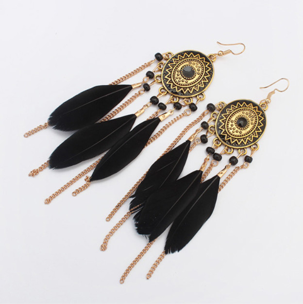 

chandelier earrings jewelry fashion women bohemia colorful feathers gold plated chains tassels alloy long dangle earings wholesale ER736