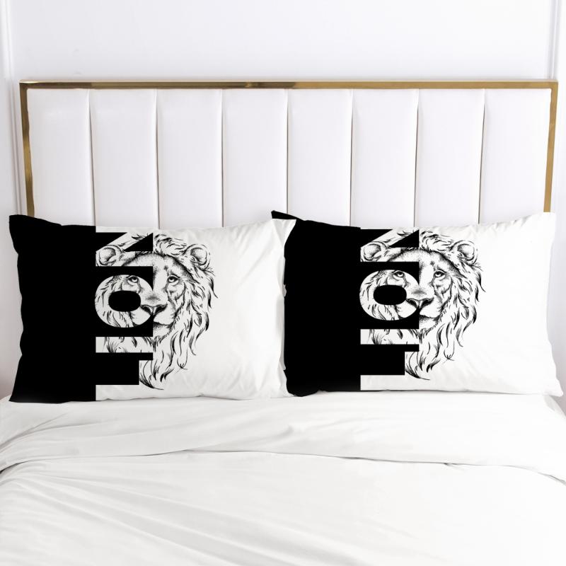

2PCS 3D Pillow Cover 70x70 50x75 Nordic Decoration Throw Pillow Cases Bedding PillowCase Black and white lion, Simple 021-white-p