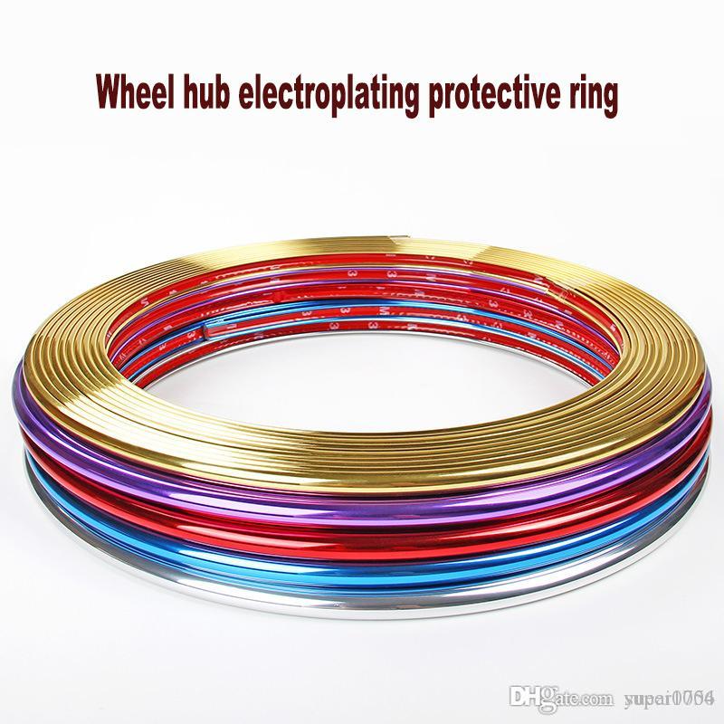 

8M Sticker PVC Trimmed Strips Grille Lamps Wheel Rim Chrome Rims Decoration Protective Car Styling for car rim hub protection, As the picture