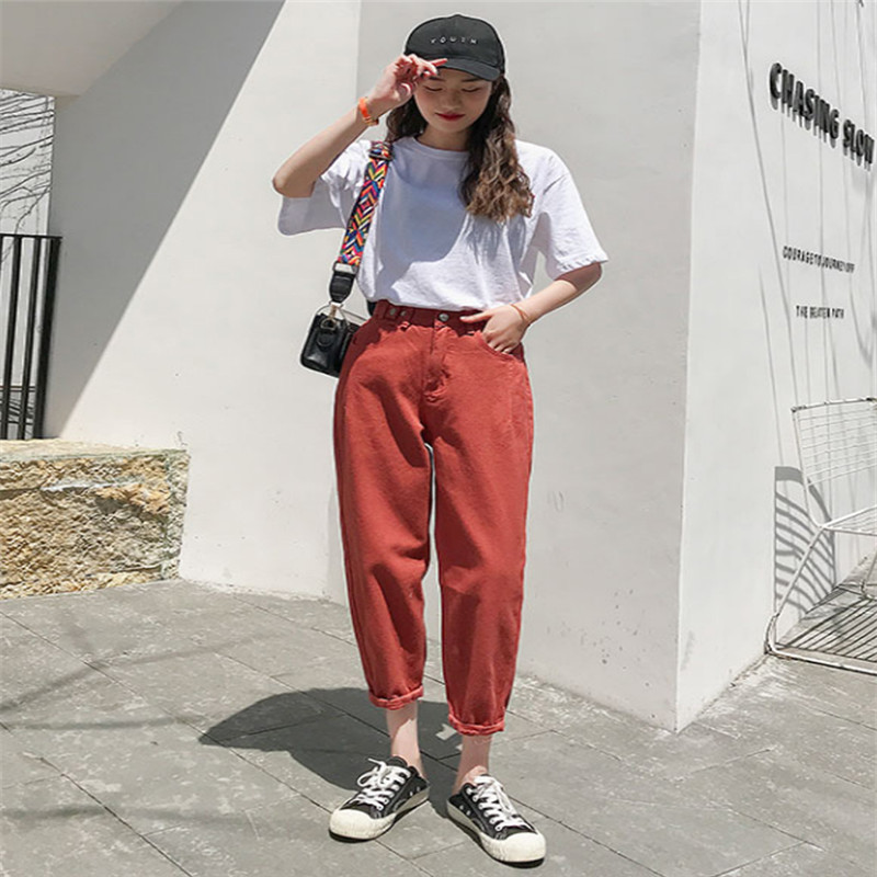 

Jeans female 2020 spring Korean high waist nine points loose loose thin carrot pants net red dad Harlan casual pants, Black