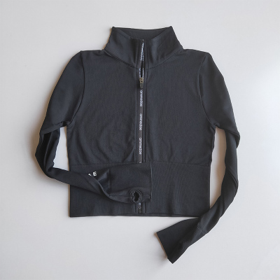 

Yoga Suit Women Sweatshirts Sport Zipper Women Long Sleeve Sport Shirt Running Letter Womens Gym Fitness Workout Tops, Black