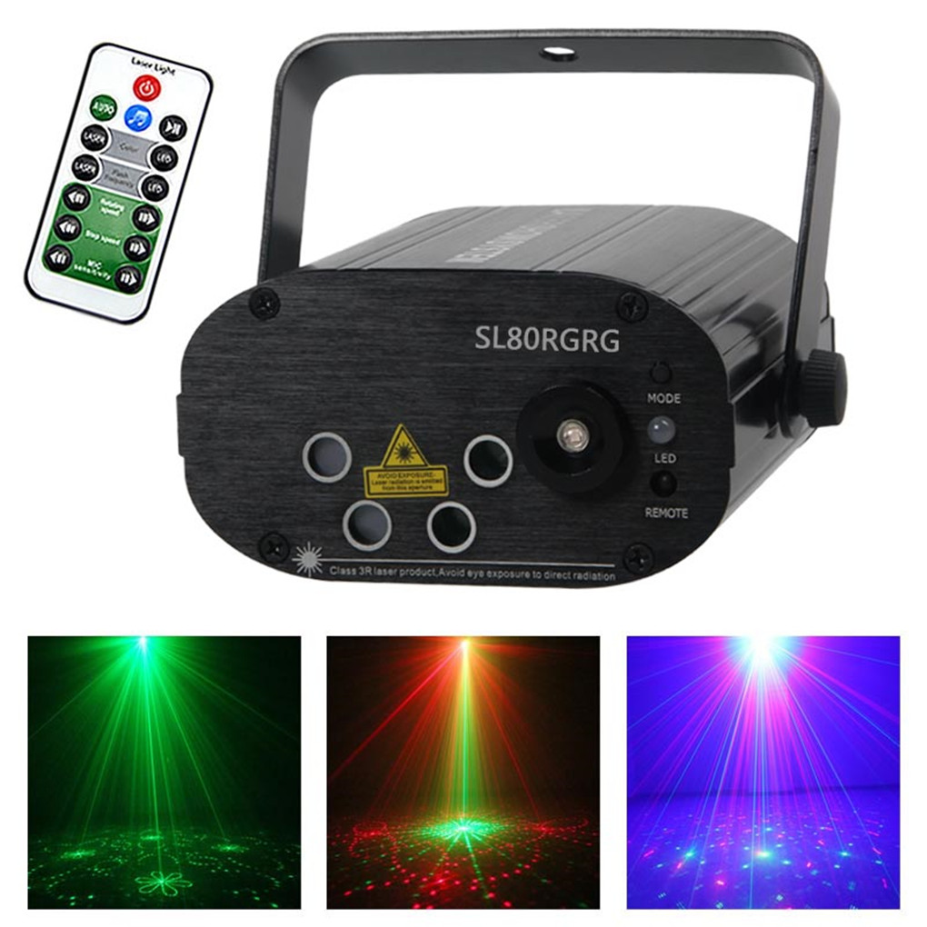 

AUCD Mini Remote 5 Lens 80 Patterns Red Green Laser BLUE LED Stage Lighting DJ Home Xmas Party Show Projector Lights SL80RGRG
