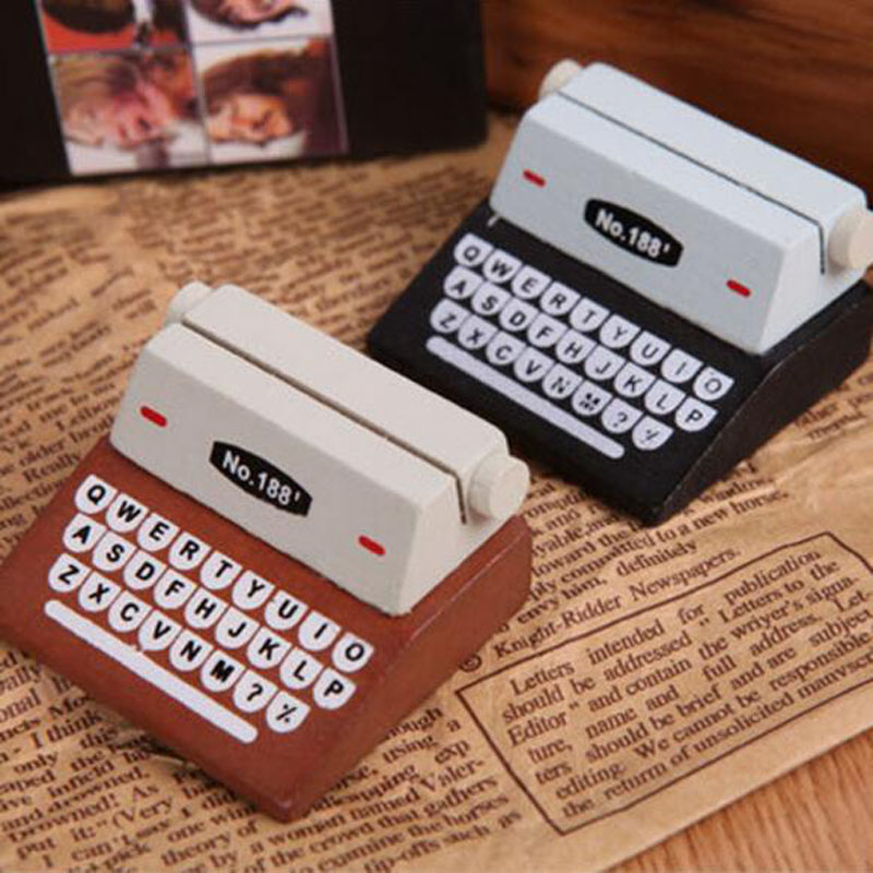 

Creative Black Coffee Vintage Wooden Typewriter Photo Card Desk Messege Memo Holder Stand Card Holder ZC0885