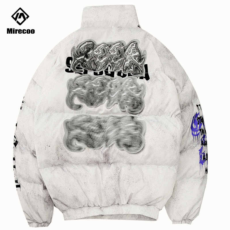 

Gothic Illusion Puffer Padded Short Winter Jacket Men Parka Hip Hop Streetwear Down Jacket Coat Outwear Windbreak Men Outwear, Black