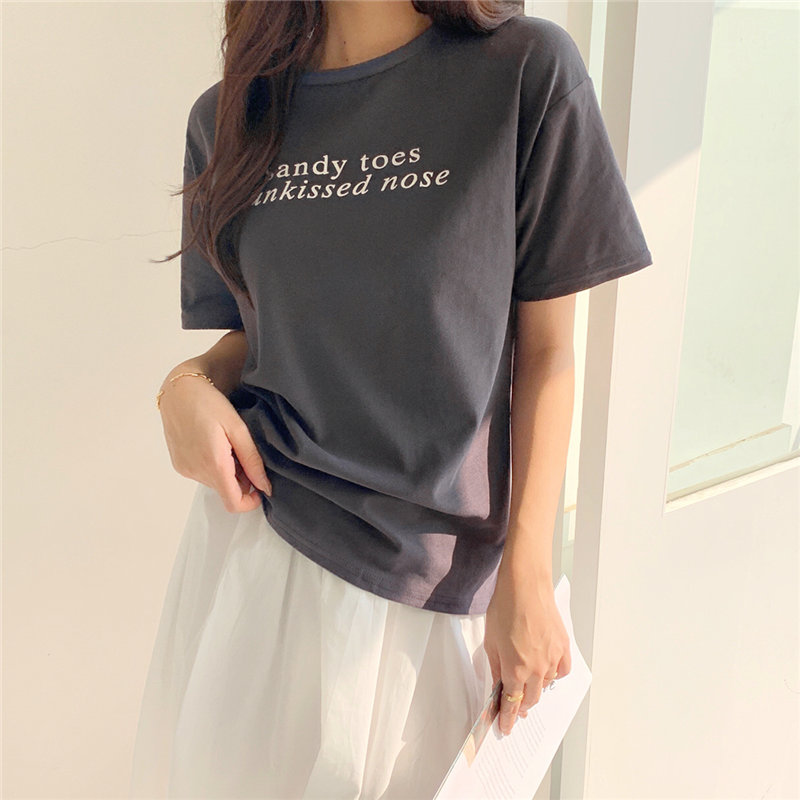 

HziriP Short Sleeves All Match Chic Loose Basic Tops 2020 Thin Students Summer New Tee Printed Letter Casual Sexy T-Shirts, Black