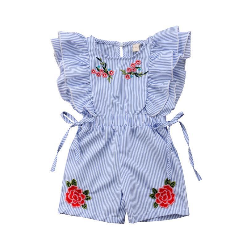 

2019 New Lovely Flower Baby Girl Stripe Romper Toddler Kids Jumpsuit Bodysuit Clothes Outfits, Blue