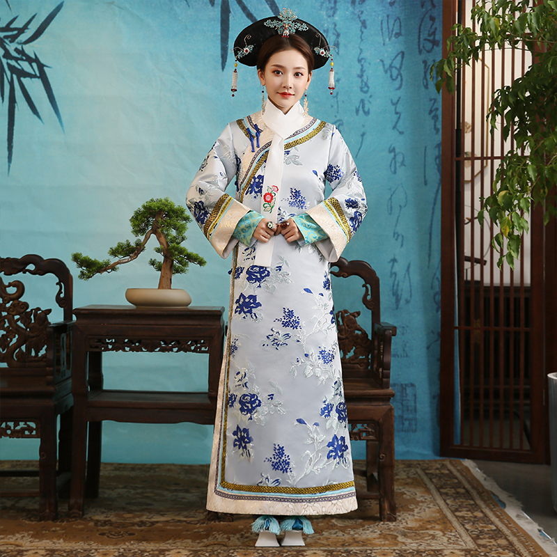 

TV Film stage wear Qing Dynasty Queen Costume Empress Dress Women Chinese traditional Clothings Princess performance Gown, Silver