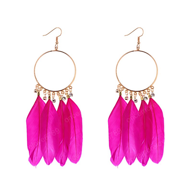 New Vintage Big Round Feather Bohemian Yellow Earrings Ethnic Summer Tassel Statement Dangle Earring Indian Jewelry