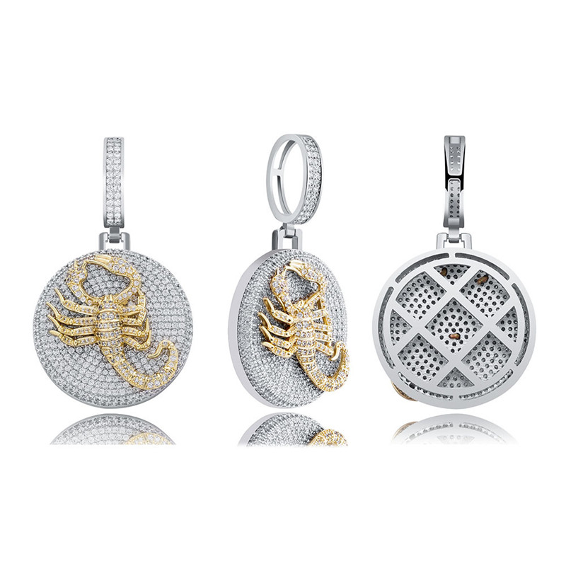 Nouveaux hommes à la mode Hip Hop collier or argent couleur broche réglage CZ Scorpion pendentif collier avec chaîne de corde de 24 pouces pour h