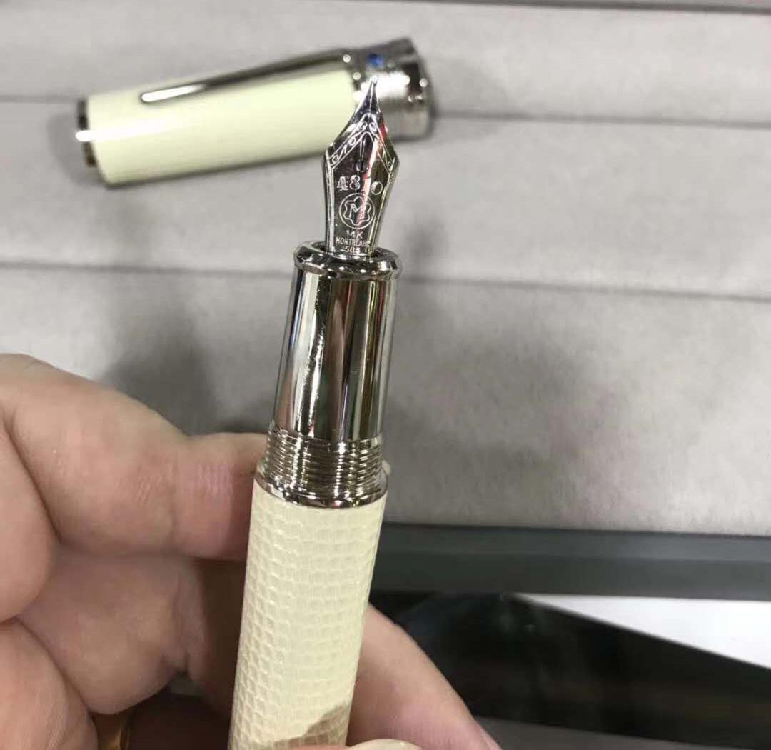 

free shipping Gandhi white classic style 4810 series fountain pen twist cap with blue diamond spiral ink absorption with gift box, As picture show