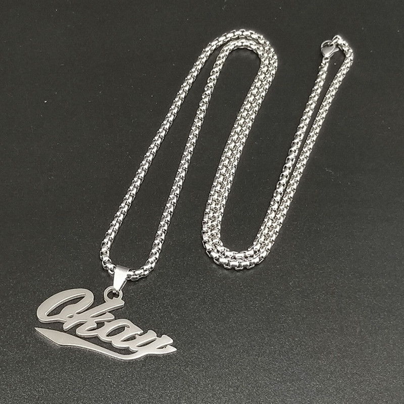 

Pendant Necklaces Of The Simple Ins Soil Cool Titanium Steel Letter Necklace Couple Matching Long Sweater Chain Hip-Hop Men Tide Products