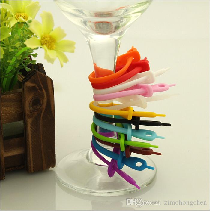 

12Pcs/Lot Silicone tag Colorful Strip Tags Stem Marker Identifier Wine and Drink Glass Stags Charm for Home Party Wedding Bar