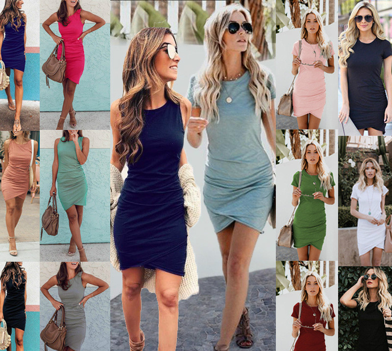 

Solid Color Crew Neck Dress Short Sleeves Irregular Dress Sexy Ruched Dresses Fashion Hip Wrap Mini Skirt Women Clothes Drop SHip 220060, Wishes card service
