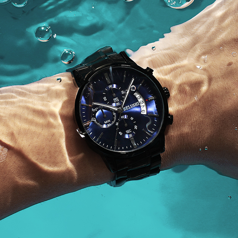 

Men's Watch Luxury Brand BELUSHI High-end Man Business Casual Watches Mens Waterproof Sports Quartz Wristwatch relogio masculino LY191226, Meshbelt blue silver