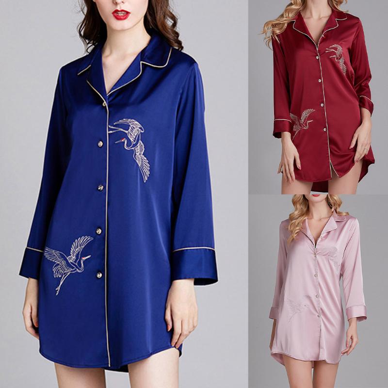 

Women Pajamas Bathrobes Simulation Silk Pajamas Home Sleepwear Nightwear #3, Blue