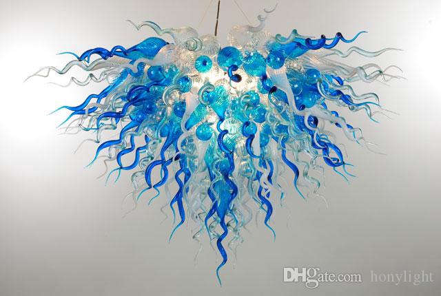 

Hand Blown Glass Chandelier Blue and Clear Color Home Lamps Pendant LED Bulbs Murano Glass Chandelier Italian Style Chandelier