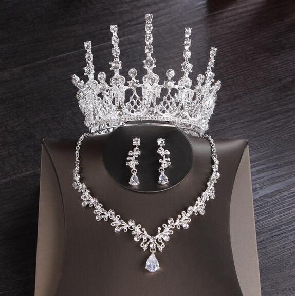 

Wedding Party Dress Accessories Bridal Headpieces Crown Necklace Earrings Three Piece Set Round Full Circle Cross Design Diamond Shiny Birthday Show Gifts for Wome