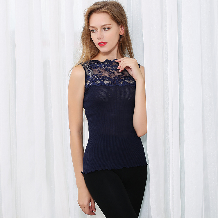 

Ladies Silk And Cotton Lace Stomacher Type High Elastic Thread Slim Vest, Black