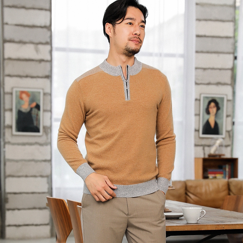 

LHZSYY 2020Autumn Winter New Half Collar Men' Pure Wool Sweater Fashion Stitching Knit Thick Pullover Warm Cashmere Base Shirt, Blue