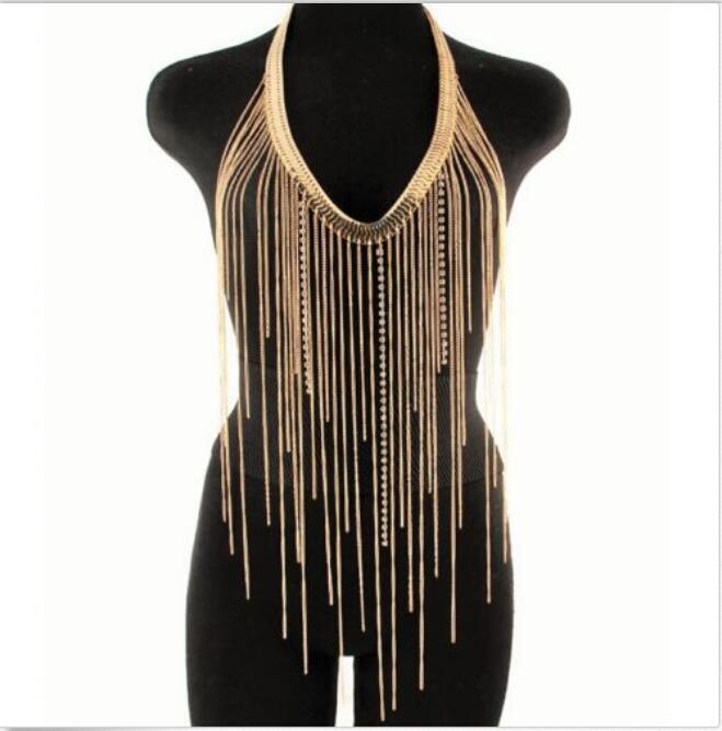 

Sexy Crystal Bra Slave Harness Body Chain Women Rhinestone Choker Necklace Long Chain Tassel Bikini beach Fashion Body Jewelry 2019