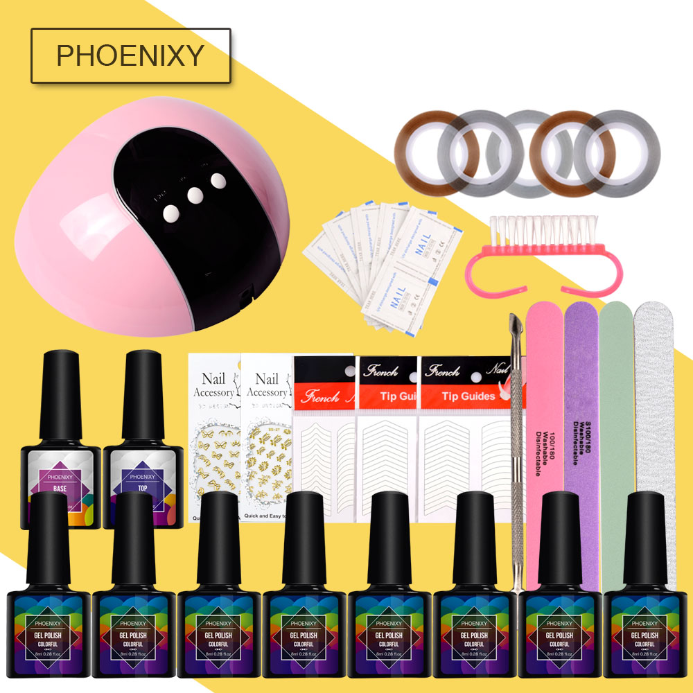 

UV Gel Nail Polish Kit Set 24W LED Lamp 8Pcs 8ml Manicure Art Tools Set Top Base lacquer Varnish Semi Permanent All For Manicure