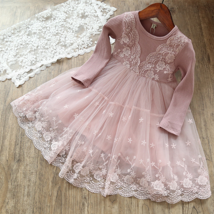 Girls Dress 2019 Spring Casual Long Sleeves lace Mesh Kids Dresses For Girl Autumn Clothing Princess Party Dress-image-420844351