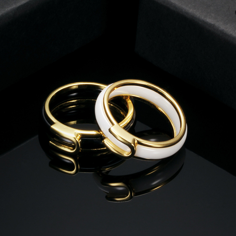 

Unique Design Ceramic Rings for Women Men Creative Personality Gold Color Plated Stainless Steel Wedding Band Rings Jewelry anel