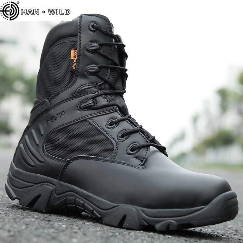 

Military Tactical Mens Boots Special Force Leather Waterproof Desert Combat Ankle Boot Army Work Shoes Plus Size 39-47, Black low top