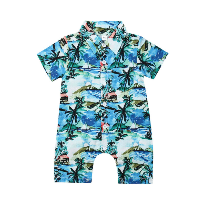 

Newborn Baby Boy Clothes Hawaii Print Cotton Romper One-Piece Outfit Sunsuit Summer Clothes, As pic