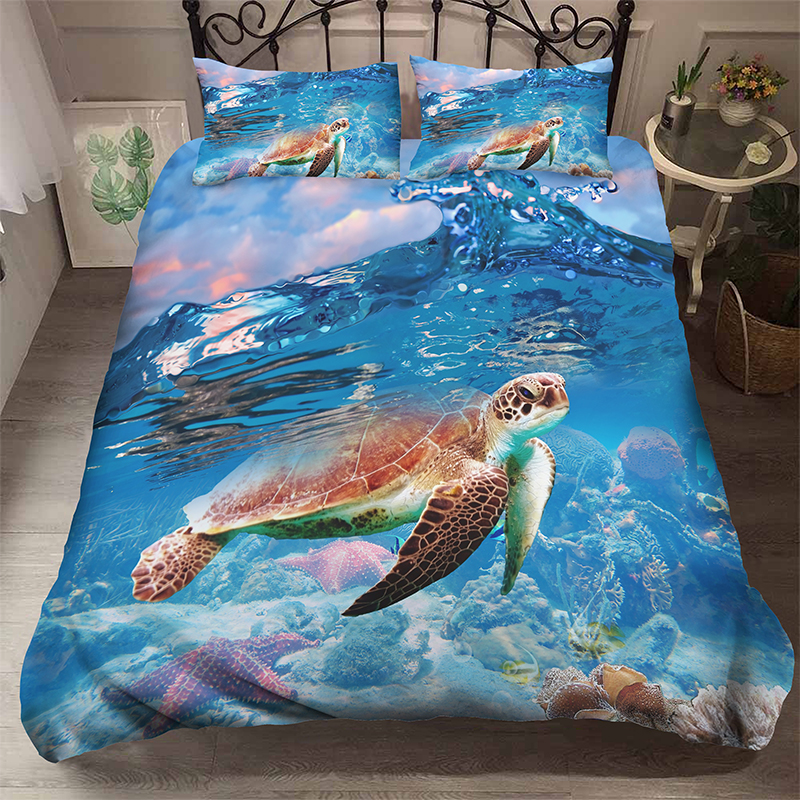 

Marine Life Turtle Jellyfish 3D Bedding Set Children Room Decor Duvet Covers Pillowcases Comforter Bedclothes Neptune Bed Linen, White