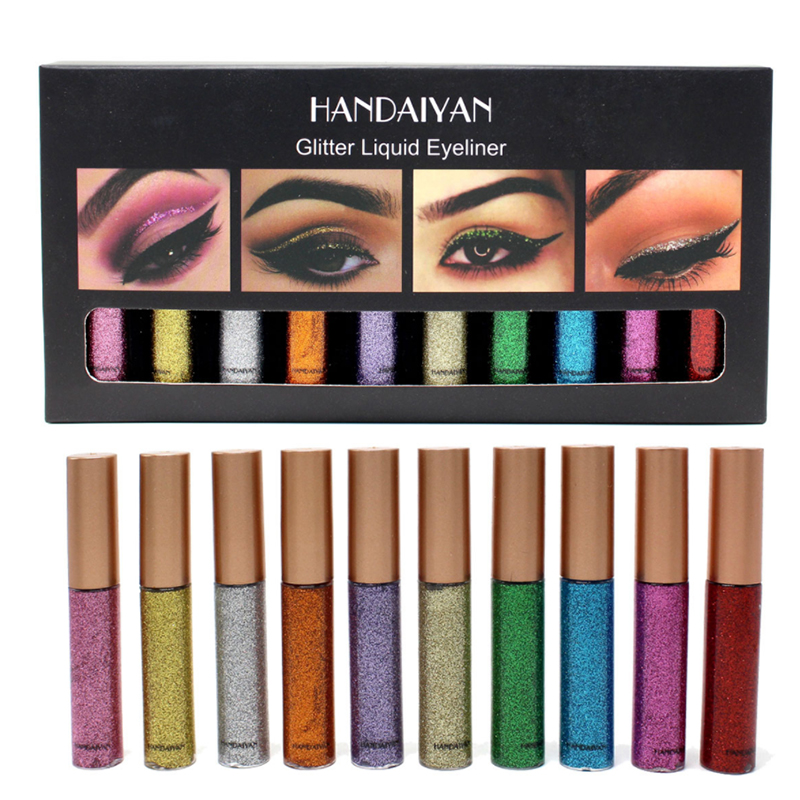 Hot Sale Glitter Liquid Eyeliner Set 10-Pieces Eye Makeup Metallic Eyeliner with 10 Colors Free Shipping-image-435578003