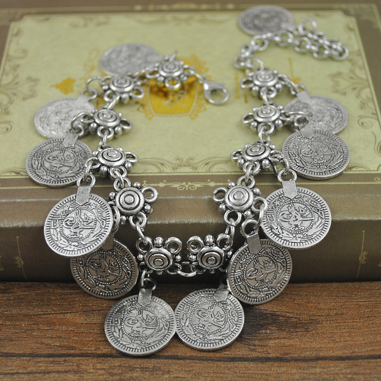 

B1384 alloy carved ancient coin bracelet Bohemian tassel bracelet