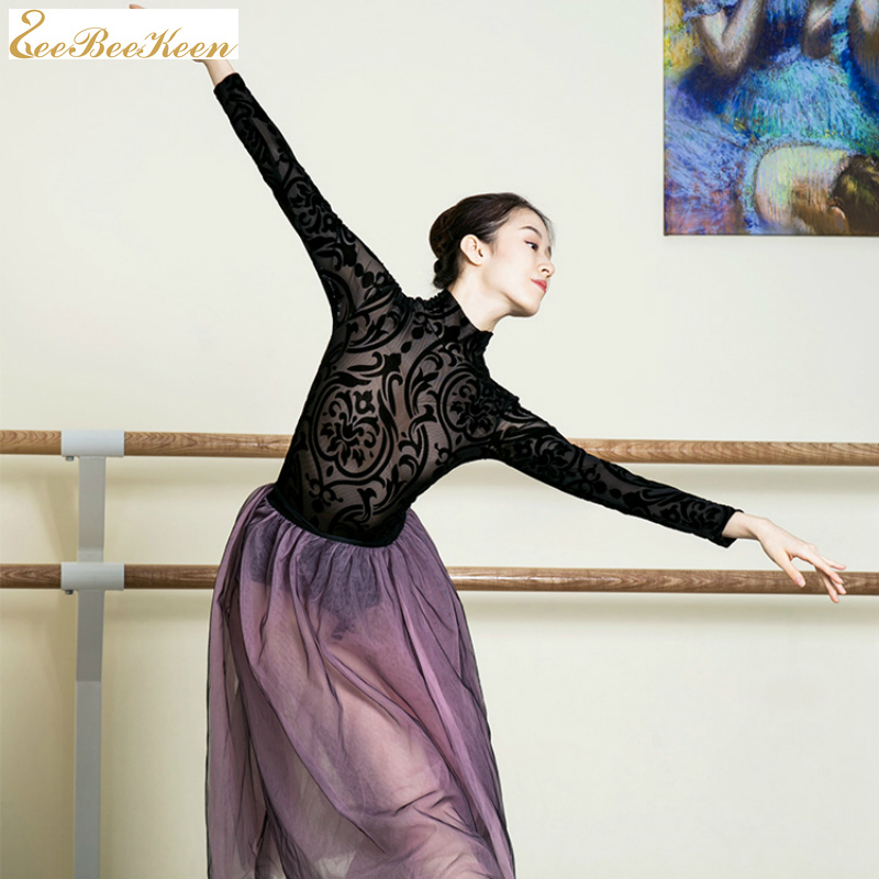 

ballet leotards for women Sexy black lace high collar gymnastics dancewear Yoga bodysuit Adult professional ballet costumes
