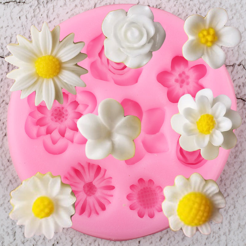 

Flower Silicone Molds Plumeria Rose Daisy Chocolate Candy Clay Mold DIY Baking Party Cupcake Topper Fondant Cake Decorating Tool