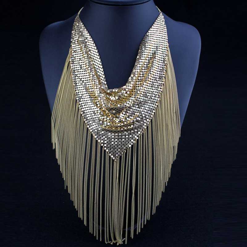 

High Quality Hand-Woven Sequin Tassel Necklace Nightclub Bar DJ Female Singer Fashion Performance Wear Stage Accessories DWY3620, Black