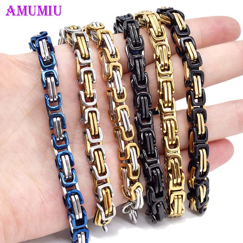 

Link, Chain AMUMIU Product Silver Color Stainless Steel Bracelets Link Byzantine Bracelet For MENS Jewelry Fashion 5 B089