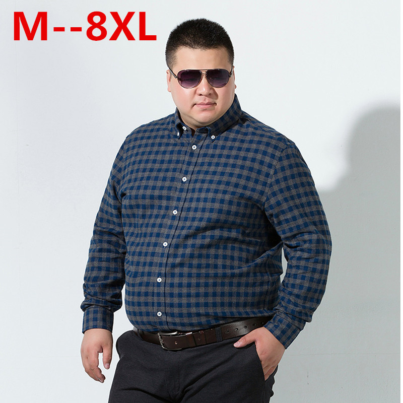 

10XL 8XL 6XL 5XL Men Flannel Plaid Shirt Cotton Spring Autumn Casual Long Sleeve Shirt Soft Comfort Loose Fit Styles Brand