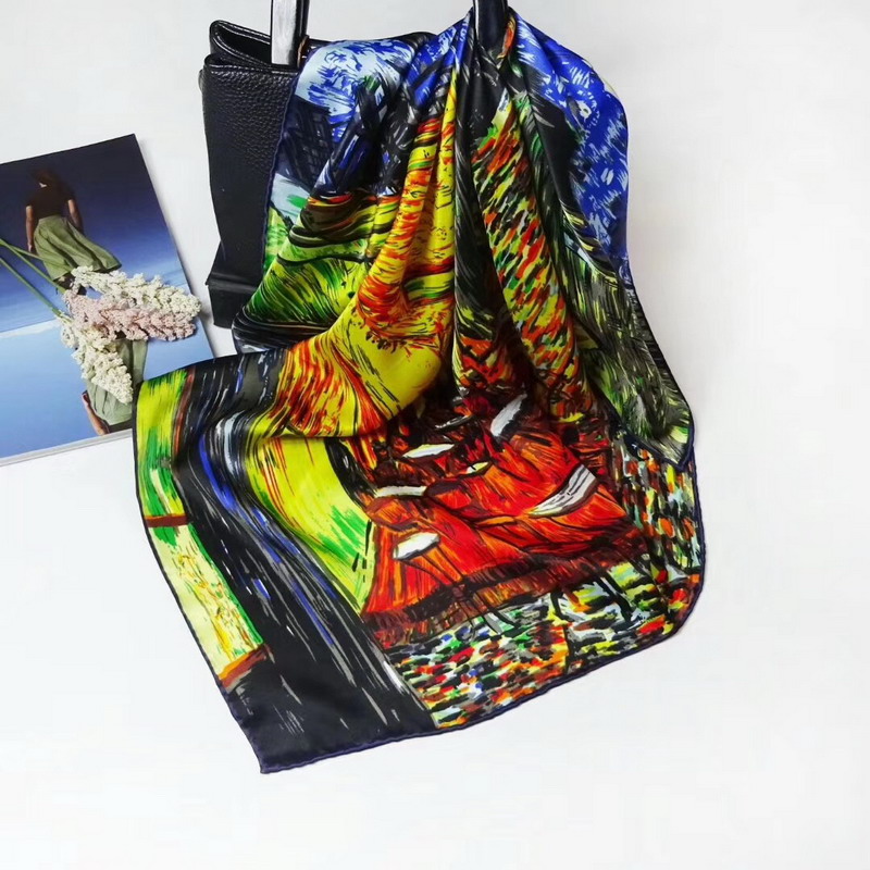 

Women pure silk Scarf Luxury Square Scarf Hair Tie Band For Party Shopping Elegant Wrap Handkerchief Bandana Accessories Hand roll edge#4209