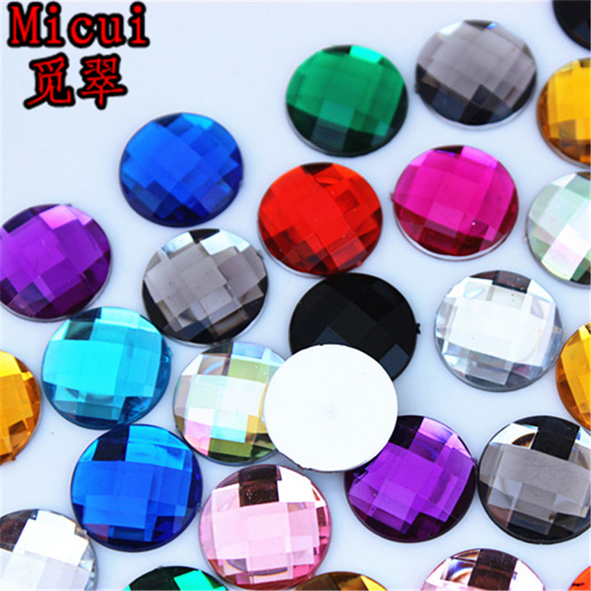 

Micui 200PCS 14mm Round Crystal Flatback Mix Color Acrylic Rhinestone Glue On Strass Crystals Stones Gems No hole For Jewelry Crafts ZZ136, Black