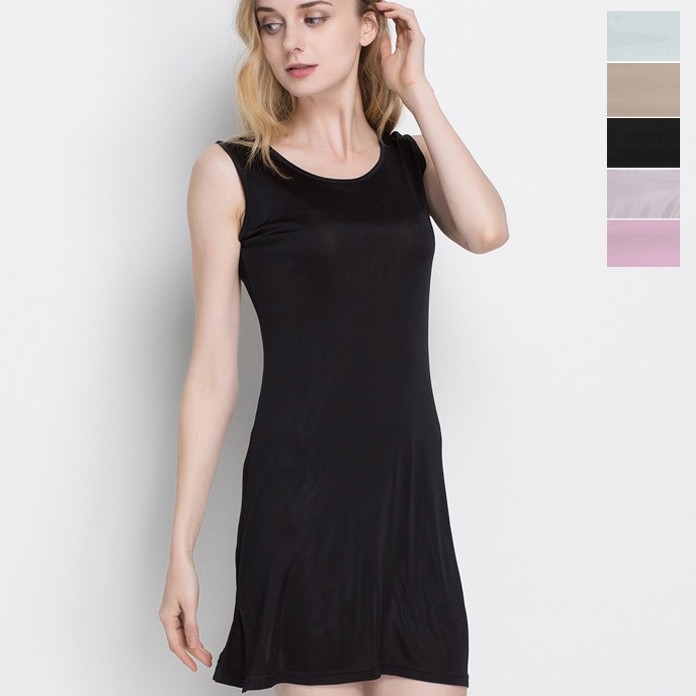 

50% Silk 50% Viscose Women's Stretch Full Slip Sleepwear Nightdress Chemise Nightgown HY105, Beige