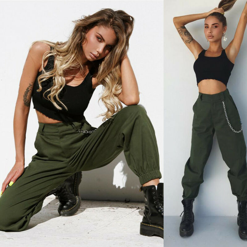 

Women High Waist Hip Hop Dance Tapered Cargo Jogger Pants Trousers Harem Baggy Jogging Sweatpants Fashion Solid Plus Size Pants, Black