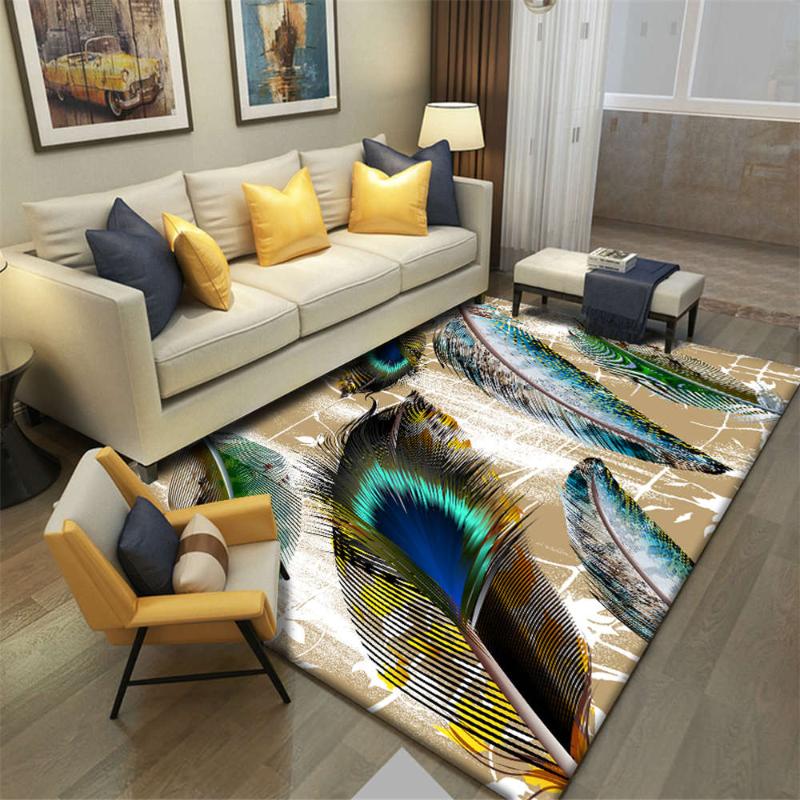 

Nordic Style Bird Feathers Carpet Soft Flannel Sofa Bedroom Area Rugs Flannel 3D Printed Big Carpets for Living Room, No-07
